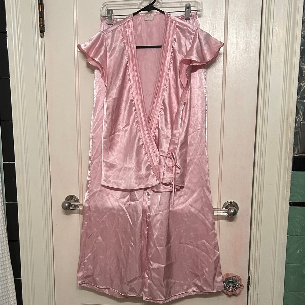 Elegant Pink Satin Pajama Set